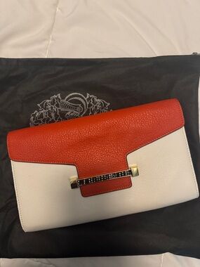 Vince Camuto Red and White Leather Envelope Clutch